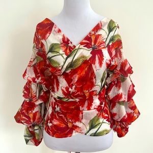 Floral Puff Wrap-Top Size Small NWOT